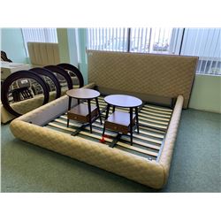 5 PCS CREAM LEATHER PADDED  EUROPEAN KING SIZE BEDROOM SUIT INCLUDING ; HEADBOARD,