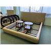 Image 1 : 5 PCS CREAM LEATHER PADDED  EUROPEAN KING SIZE BEDROOM SUIT INCLUDING ; HEADBOARD,