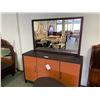 Image 1 : COSMOPOLITAN 2 TONE BROWN 4 DRAWER 2 DOOR DRESSER WITH MIRROR  & 2 DRAWER OVAL NIGHT STAND