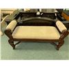 Image 1 : DARK WOOD BEIGE FABRIC CURVED ARM BEDSIDE TABLE