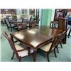 Image 1 : TRADITIONAL INLAID PATTERN DARK WOOD 9 PCS DINNING SET INCLUDING: TABLE, 2 LEAFS, 6