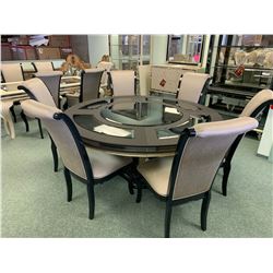 MICHAEL ARMINI MODERN CIRCULAR GLASS TOP 7 PCS DINNING SET INCLUDING: TABLE & 6 HIGH BACK DINNING