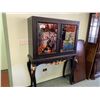 Image 1 : DARK WOOD GOLD ETCHED STUDDED FABRIC PATTERN 2 DOOR VENTED BAR CABINET