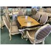 Image 1 : MICHAEL ARMINI CHATEAU WHITE WOOD 8 PCS DINNING SET INCLUDING: TABLE, LEAF, & 6 WOOD & FABRIC