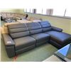 Image 1 : GREY LEATHER POWERED 3 SEAT MODERN SOFA & LOUNGE WITH USB