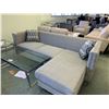 Image 1 : GREY STUDDED FABRIC 3 SEAT SOFA & LOUNGE WITH CUSHIONS