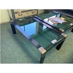 DARK WOOD & CURVED GLASS RECTANGULAR COCKTAIL TABLE