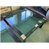 Image 1 : DARK WOOD & CURVED GLASS SQUARE COCKTAIL TABLE