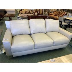 3 PCS ACME GREY WHITE LEATHER 3 SEAT SOFA, LOVE SEAT & CHAIR