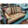 Image 2 : CLASSIC FURNITURE ANTIQUE PADEUK PATTERN 3 SEAT SOFA, LOVE SEAT & COCKTAIL TABLE WITH CUSHIONS