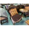 Image 2 : BEIGE FABRIC GOLD ETCHED CURVED BACK 3 SEAT SOFA WITH 2 DARK PATTERN SIDE CHAIRS WITH CUSHIONS