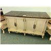 Image 1 : CREAM WOOD & MARBLE TOP 4 DOOR ACCENT CABINET & 2 SINGLE DRAWER END TABLES
