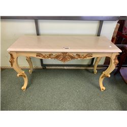 GOLD ETCHED WHITE MARBLE TOP SOFA TABLE