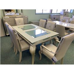 10 PCS MICHAEL ARMINI HOLLYWOOD LOFT PEARL DINING TABLE SET INCLUDING ; TABLE, LEAF, 6 CHAIRS &