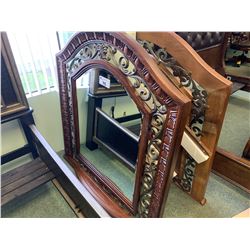 CURVED TOP IRON & WOOD LARGE FRAME WALL MIRROR