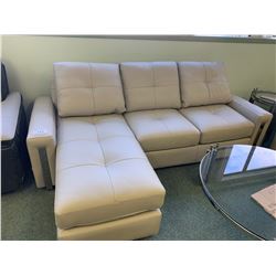 CREAM ITALIAN LEATHER 3 SEAT SOFA WITH LOUNGE