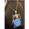 Image 2 : Semi Precious Blue Stone Owl Pendant Cuban 925 Silver Chain