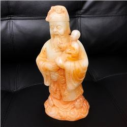 Chinese Antique Qing Dynasty White Jade Hand-Carved God Of Wealth Statue