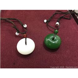 Pair Of White & Green Jade Carved Pendants