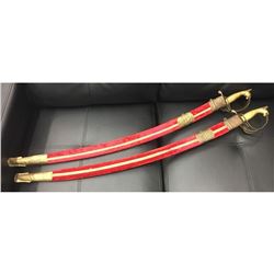 Pair of Indian Saber with Brass Hilt and Red Velvet Scabbard