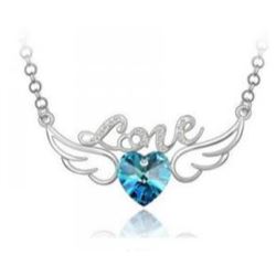 Austrian Crystal with Swarovski Elements - Angel wings & Love/Heart-Blue