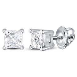 Unisex Diamond Solitaire Stud Earrings 7/8 Cttw 14kt White Gold