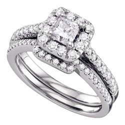 Diamond Halo Bridal Wedding Engagement Ring Band Set 1.00 Cttw 14kt White Gold