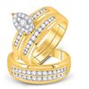 Image 1 : His & Hers Diamond Cluster Matching Bridal Wedding Ring Band Set 3/4 Cttw 10kt Yellow Gold