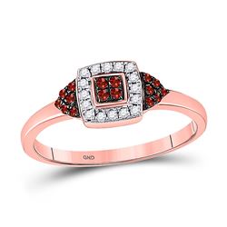 Round Red Color Enhanced Diamond Square Cluster Ring 1/5 Cttw 10kt Rose Gold