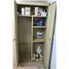 Image 1 : 2-Door Metal Storage Cabinet & Contents: Oil, Transmission Fluid, Jack Oil, Etc. 36"W x 21"D x 78"H