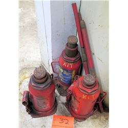 Qty 3 Red Hydraulic 20 Ton Bottle Jacks w/ Handles