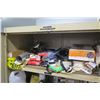 Image 2 : 2-Door Metal Storage Cabinet & Contents: Speaker, Clamps, Alarms, Paint, etc. 36"W x 21"D x 78"H