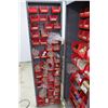 Image 2 : 3-Section Metal Cabinet w/ Plastic Bins & Contents: Fuses, Switches, Washers, etc. 38"W x 24"D x 71"