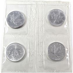 4 x 1990 Canada 1oz .9999 Fine Silver Maple Leafs in Original Plastic Mint Sheet. 4pcs (TAX Exempt)
