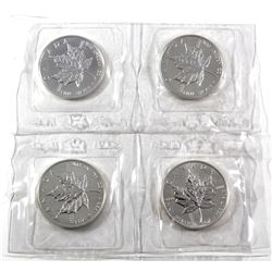 4 x 1988 Canada 1oz .9999 Fine Silver Maple Leafs in Original Sealed Mint Plastic Sheet. 4pcs (TAX E
