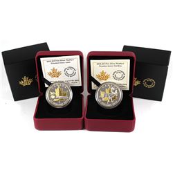 Pair of Canada $25 Timeless Icons - 2018 Piedfort Caribou & 2019 Loon Fine Silver Coins. 2pcs (TAX E