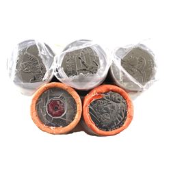 Canada 25-cents Original Rolls - 2004 Poppy, 2005 Veterans, 2009 Cindy Klassen & 2x 2009 Sledge Hock