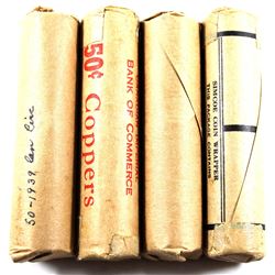 1938, 1939, 1948 & 1954 Canada 1-cent Circulated Rolls of 50pcs. 4 Rolls.