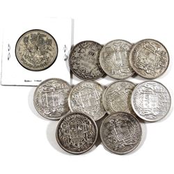 Estate Lot of Canada 50-cents - 1911, 1938, 1943, 4x 1950, 2x 1953 & 1958. 10pcs.