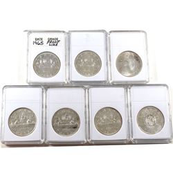 Estate Lot of 1960-1967 Canada Silver Dollars in Hard Plastic Holders. Missing 1963. 7pcs.