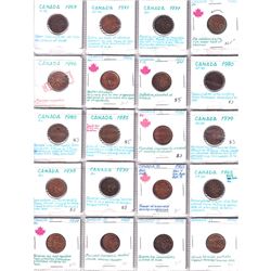 Errors: Estate Lot of 1953-1996 Canada 1-cent with Various Errors. 20pcs.