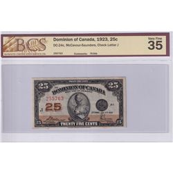 1923 25c DC-24c, Dominion of Canada, McCavour-Saunders, Check Letter J, S/N: 255763, BCS Certified V