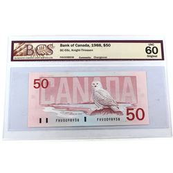 1988 $50 BC-59c, Bank of Canada, Knight-Thiessen, Changeover, S/N: FHV0098938, BCS Certified UNC-60 