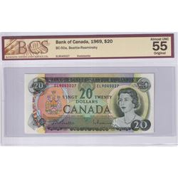 1969 $20 BC-50a, Bank of Canada, Beattie-Rasminsky, S/N: EL9045027, BCS Certified AU-55 Original.