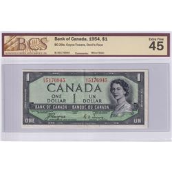 1954 $1 BC-29a, Bank of Canada, Devil's Face, S/N: B/A5176945, BCS Certified EF-45 (Minor Stain).