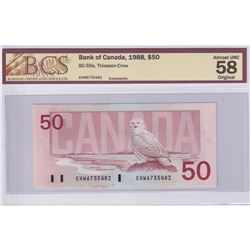 1988 $50 BC-59a, Bank of Canada, Thiessen-Crow, S/N: EHW6755482, BCS Certified AU-58 Original.