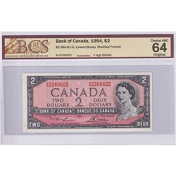 RADAR: 1954 $2 BC-38d-N1-iii, Bank of Canada, Lawson-Bouey, Modified Portrait, 3 Digit RADAR, S/N: N
