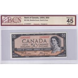 1954 $50 BC-34b, Bank of Canada, Beattie-Coyne, Devil's Face, Changeover, S/N: A/H1858897, BCS Certi