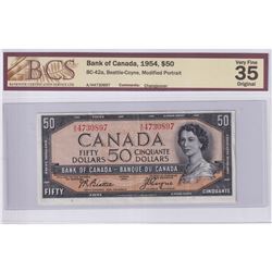 1954 $50 BC-42a, Bank of Canada, Beattie-Coyne, Modified Portrait, Changeover, S/N: A/H4730897, BCS 