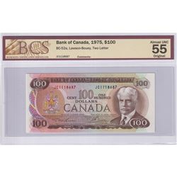 1975 $100 BC-52a, Bank of Canada, Lawson-Bouey, Two Letter, S/N: JC1118687, BCS Certified AU-55 Orig